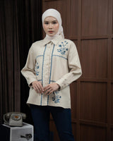 Mayoutfit Viveey Shirt | Kemeja Denim Wanita Renda Bordir Floral Embroidery