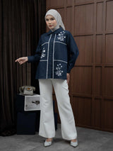 Mayoutfit Viveey Shirt | Kemeja Denim Wanita Renda Bordir Floral Embroidery