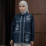 Mayoutfit Viveey Shirt | Kemeja Denim Wanita Renda Bordir Floral Embroidery