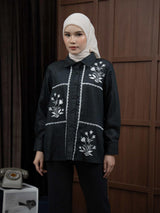 Mayoutfit Viveey Shirt | Kemeja Denim Wanita Renda Bordir Floral Embroidery