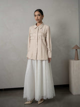 Mayoutfit Denima Shirt | Atasan Kemeja Wanita Basic Aksen Beads