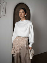 Mayoutfit Adorra Blouse | Blus Wanita Textured Silk Aksen Lipit Kancing Bahu