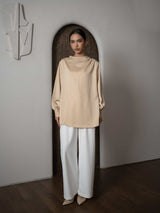 Mayoutfit Adorra Blouse | Blus Wanita Textured Silk Aksen Lipit Kancing Bahu