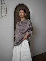 Mayoutfit Adorra Blouse | Blus Wanita Textured Silk Aksen Lipit Kancing Bahu