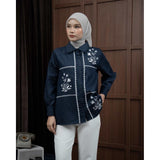 Mayoutfit Viveey Shirt | Kemeja Denim Wanita Renda Bordir Floral Embroidery