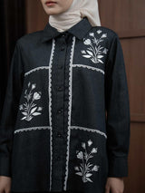 Mayoutfit Viveey Shirt | Kemeja Denim Wanita Renda Bordir Floral Embroidery