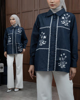 Mayoutfit Viveey Shirt | Kemeja Denim Wanita Renda Bordir Floral Embroidery