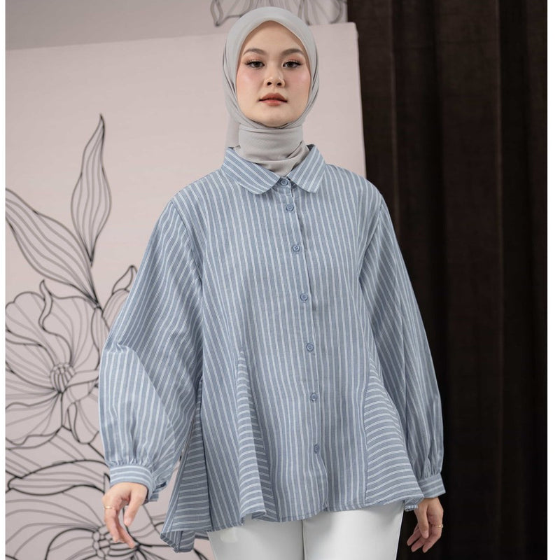 Mayoutfit Elinora Shirt | Atasan Kemeja Flared Salur Lengan Manset