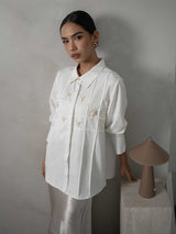 Mayoutfit Denima Shirt | Atasan Kemeja Wanita Basic Aksen Beads