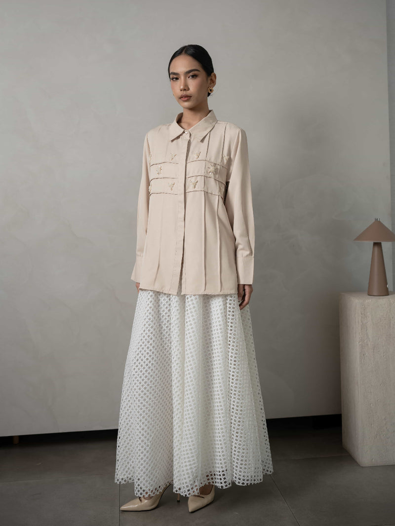 Mayoutfit Denima Shirt | Atasan Kemeja Wanita Basic Aksen Beads