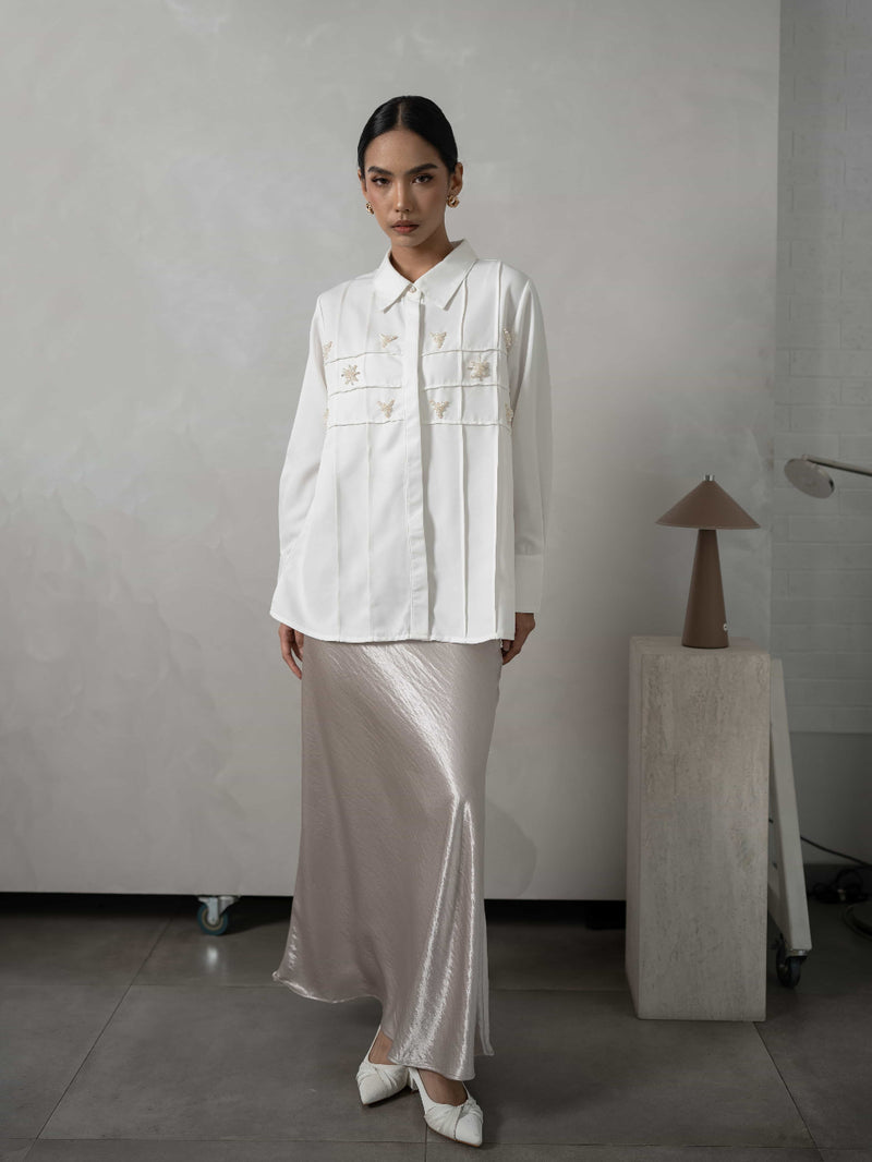 Mayoutfit Denima Shirt | Atasan Kemeja Wanita Basic Aksen Beads