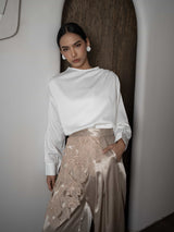 Mayoutfit Adorra Blouse | Blus Wanita Textured Silk Aksen Lipit Kancing Bahu