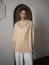 Mayoutfit Adorra Blouse | Blus Wanita Textured Silk Aksen Lipit Kancing Bahu