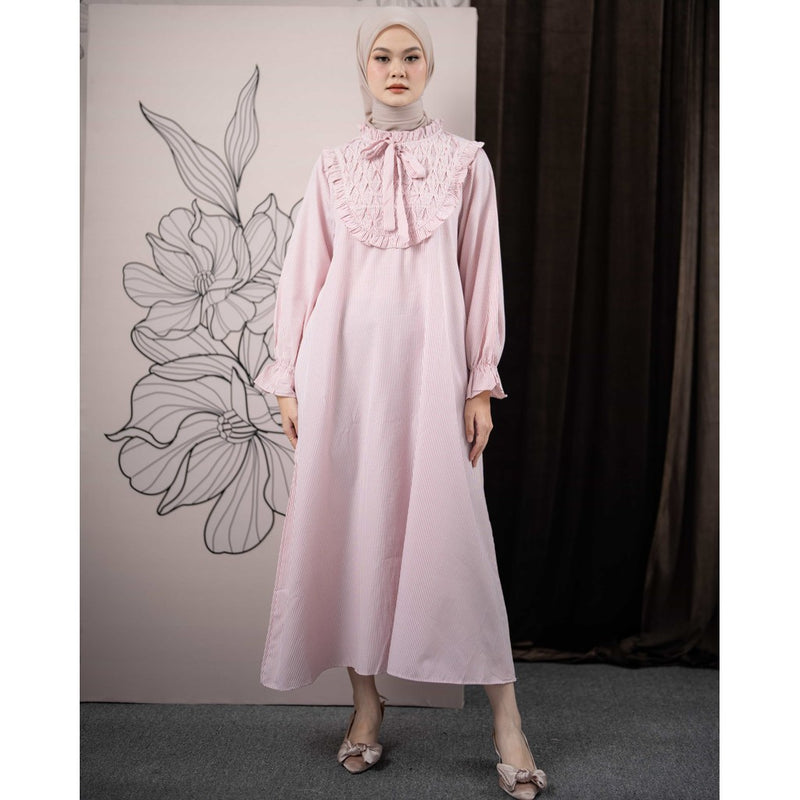 Mayoutfit Noore Mididress | Dress Kerah Frill Variasi Pita Lengan Puff