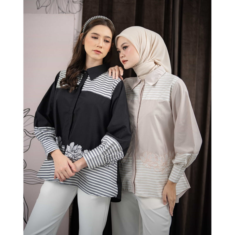 Mayoutfit Tawny Shirt | Atasan Kemeja Kombinasi Poplin Embroidery