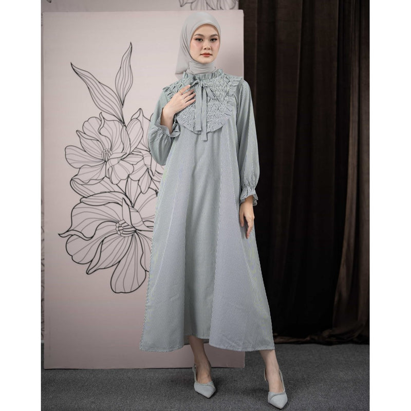 Mayoutfit Noore Mididress | Dress Kerah Frill Variasi Pita Lengan Puff