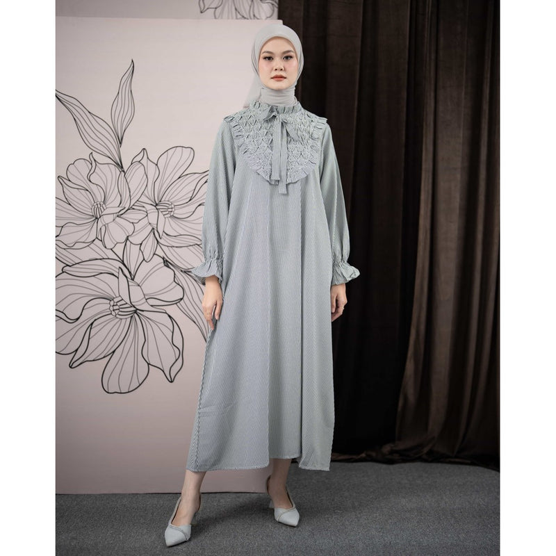 Mayoutfit Noore Mididress | Dress Kerah Frill Variasi Pita Lengan Puff