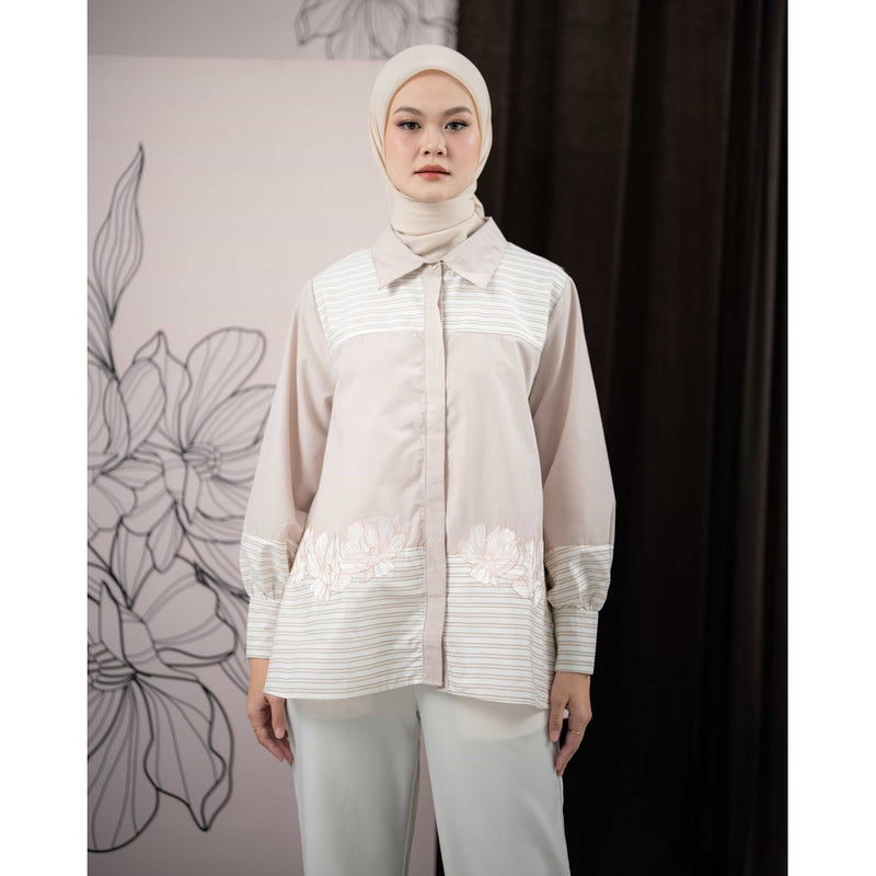Mayoutfit Tawny Shirt | Atasan Kemeja Kombinasi Poplin Embroidery