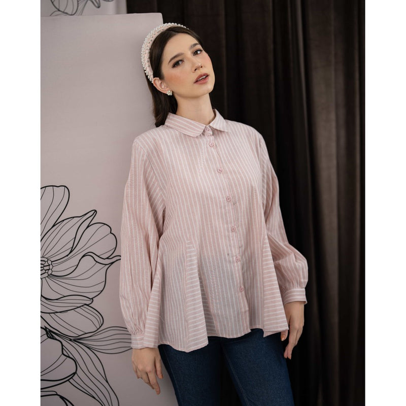 Mayoutfit Elinora Shirt | Atasan Kemeja Flared Salur Lengan Manset