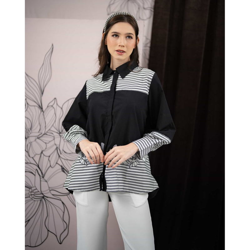 Mayoutfit Tawny Shirt | Atasan Kemeja Kombinasi Poplin Embroidery