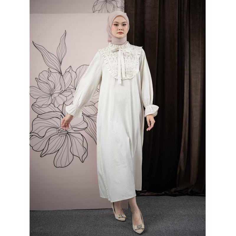 Mayoutfit Noore Mididress | Dress Kerah Frill Variasi Pita Lengan Puff