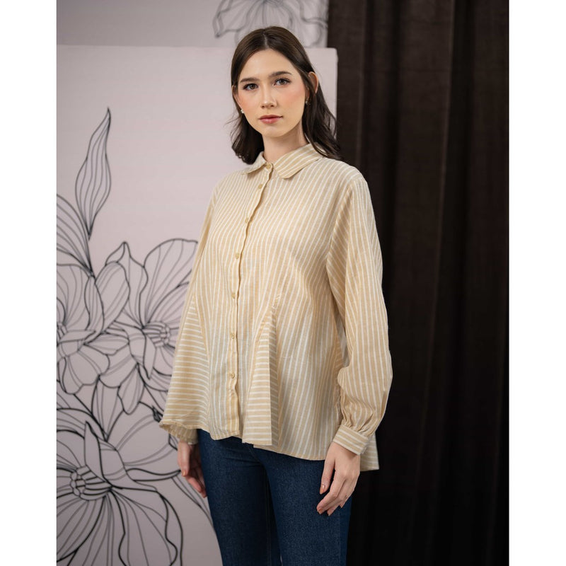 Mayoutfit Elinora Shirt | Atasan Kemeja Flared Salur Lengan Manset