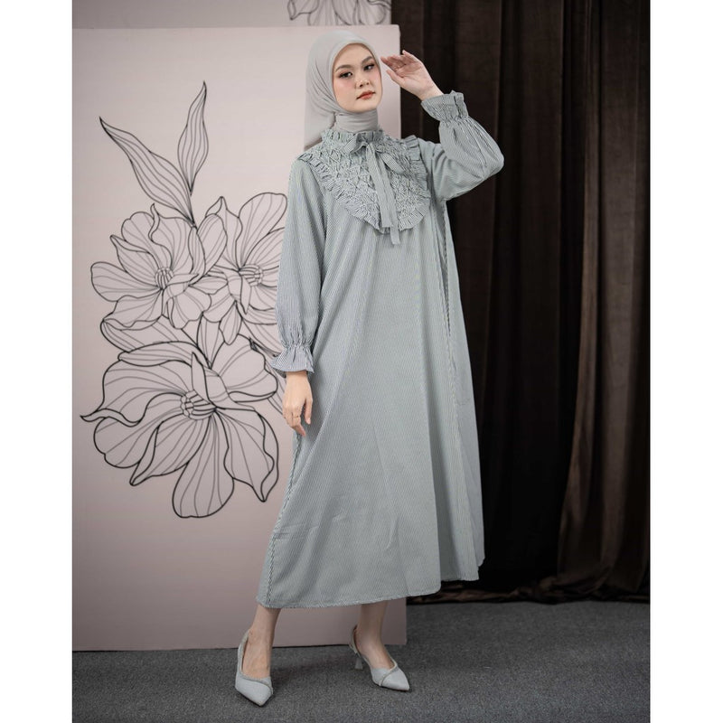Mayoutfit Noore Mididress | Dress Kerah Frill Variasi Pita Lengan Puff