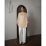 Mayoutfit Adorra Blouse | Blus Wanita Textured Silk Aksen Lipit Kancing Bahu