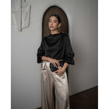 Mayoutfit Adorra Blouse | Blus Wanita Textured Silk Aksen Lipit Kancing Bahu