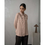 Mayoutfit Denima Shirt | Atasan Kemeja Wanita Basic Aksen Beads