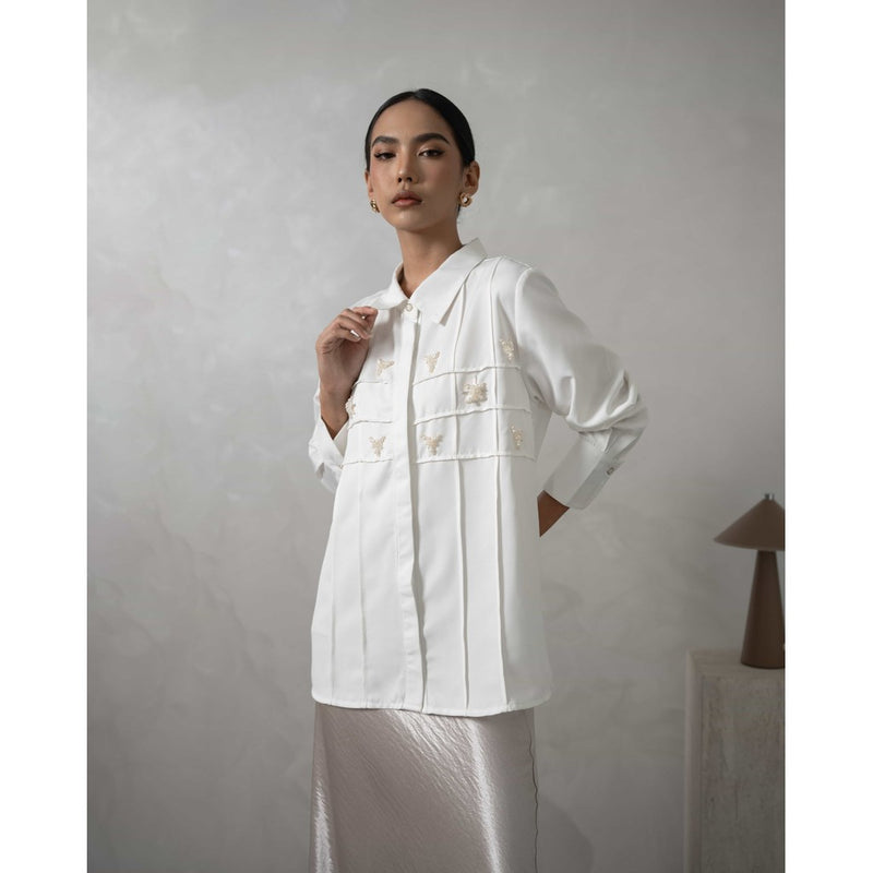 Mayoutfit Denima Shirt | Atasan Kemeja Wanita Basic Aksen Beads